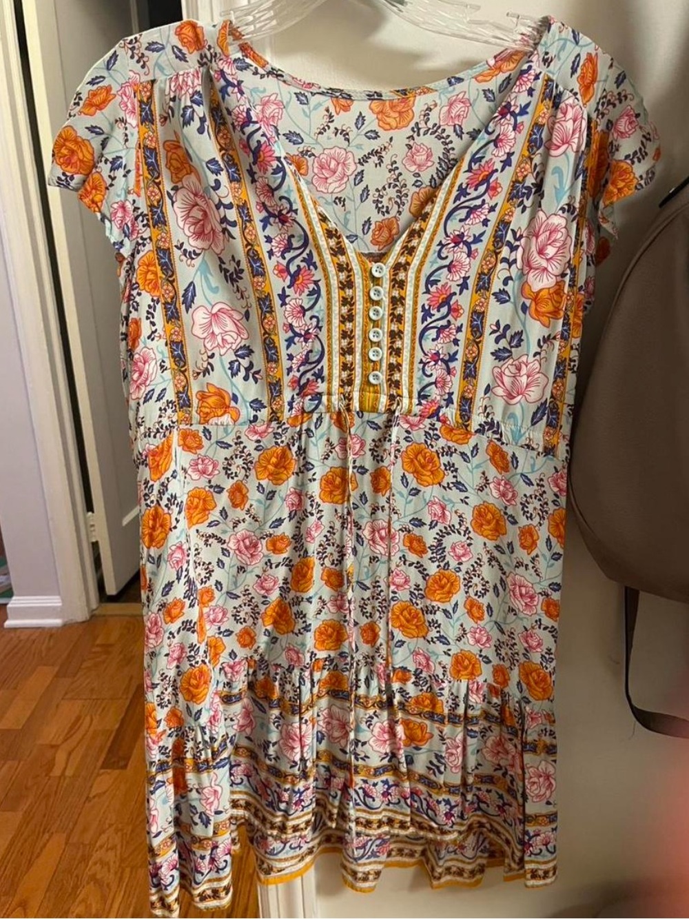 Floral Print Tiered Women’s Dress in White and Orange